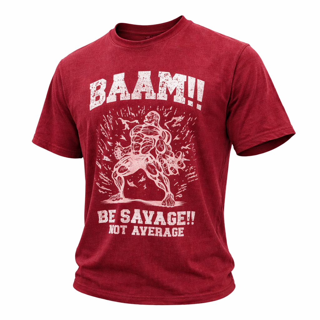 BAAM Savage T-Shirt Red Acid Washed 2XL