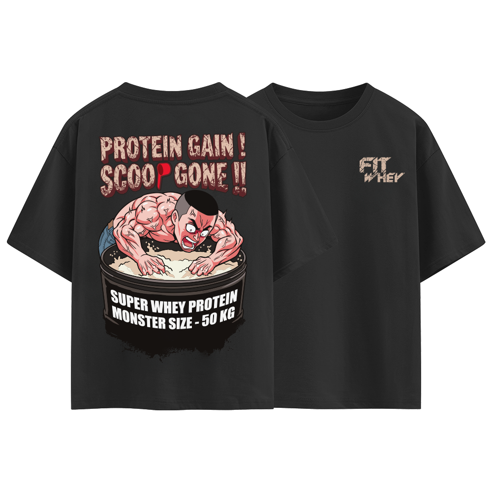 Over Size T-Shirt Protein Gain Scoop Gone Fade Black M